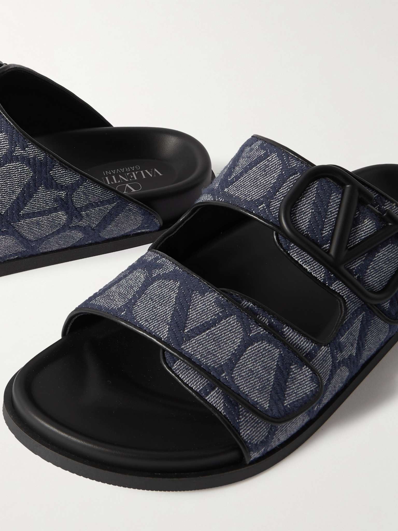 Leather-Trimmed Logo-Jacquard Denim Slides - 6