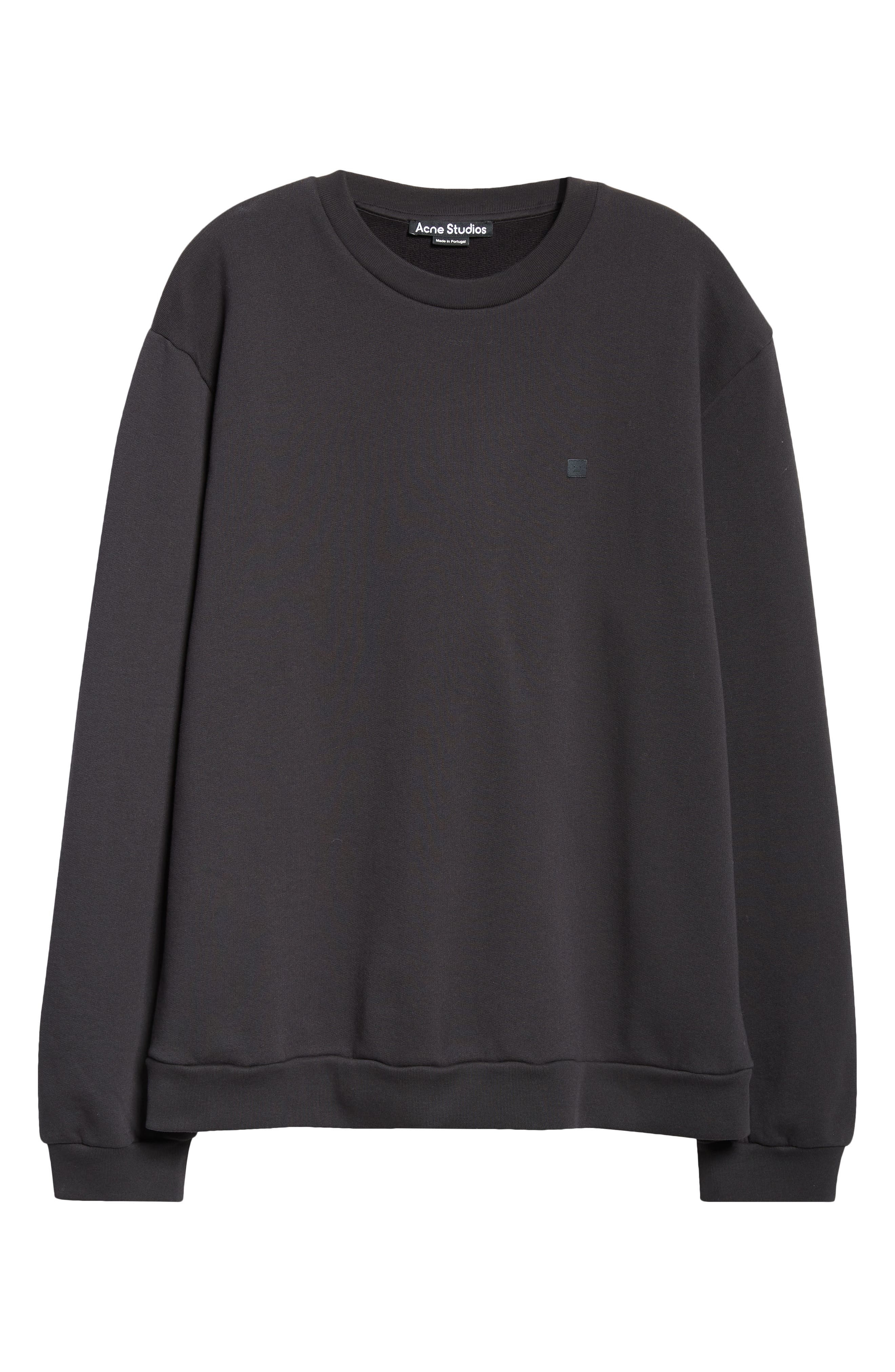 Acne Studios Embroidered Face Patch Fleece Sweatshirt in Black at Nordstrom - 5