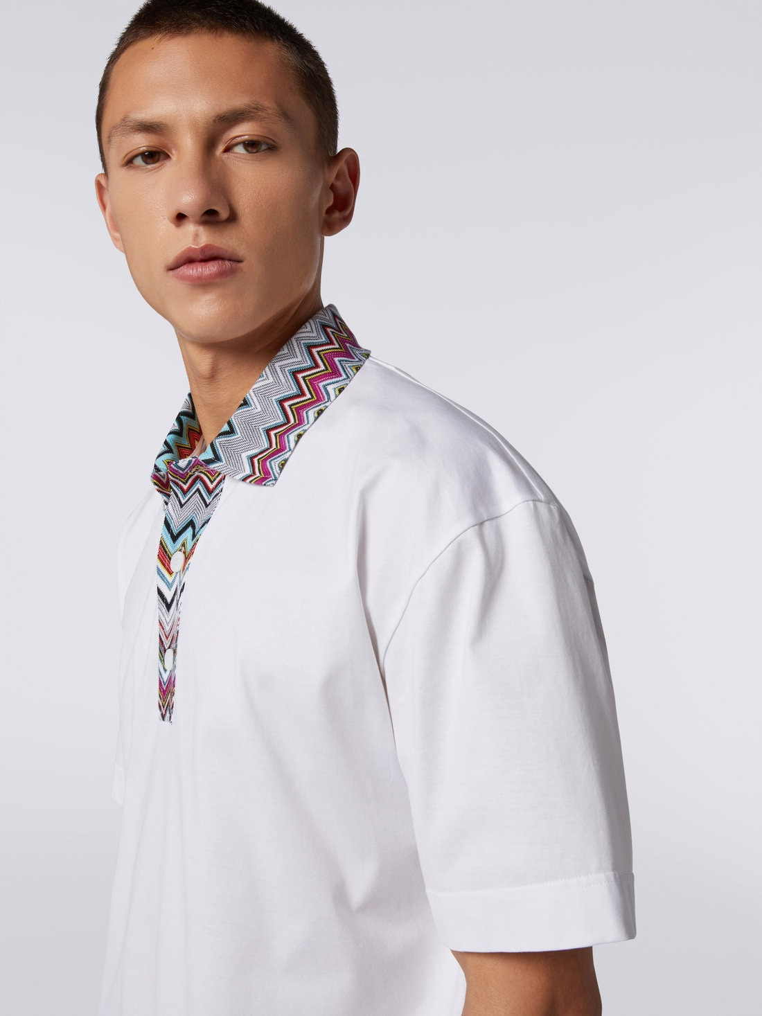 Cotton polo shirt with dégradé chevron pattern - 5