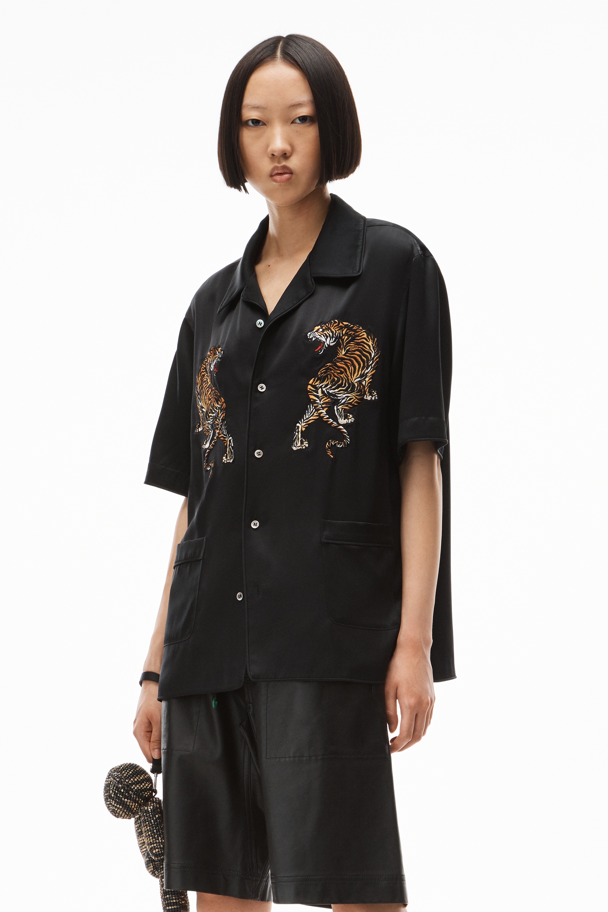 TIGER EMBROIDERY SHIRT IN SILK CHARMEUSE - 2