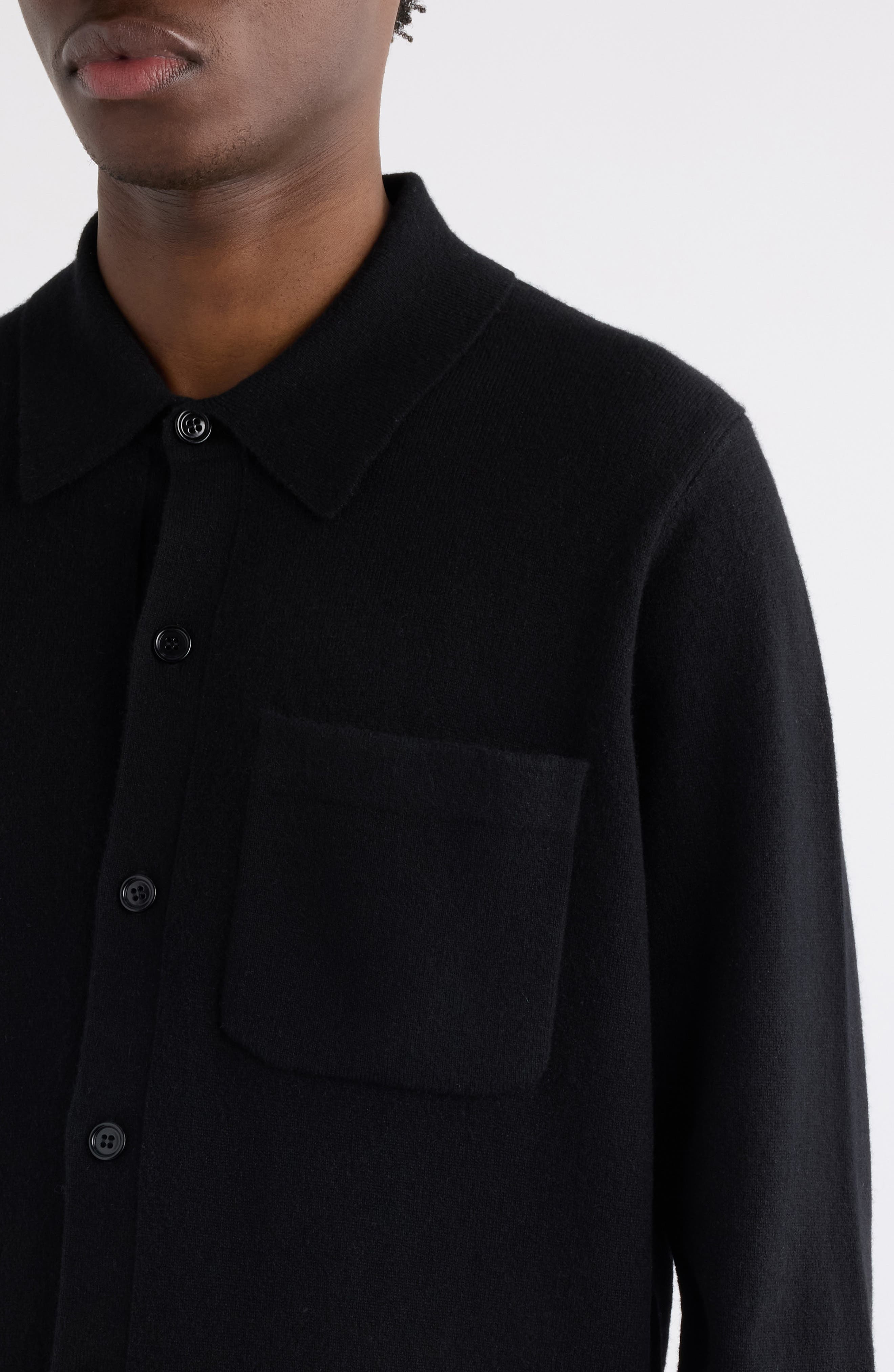 Dries Van Noten Monaco Cashmere Button-Up Shirt in Black at Nordstrom - 5