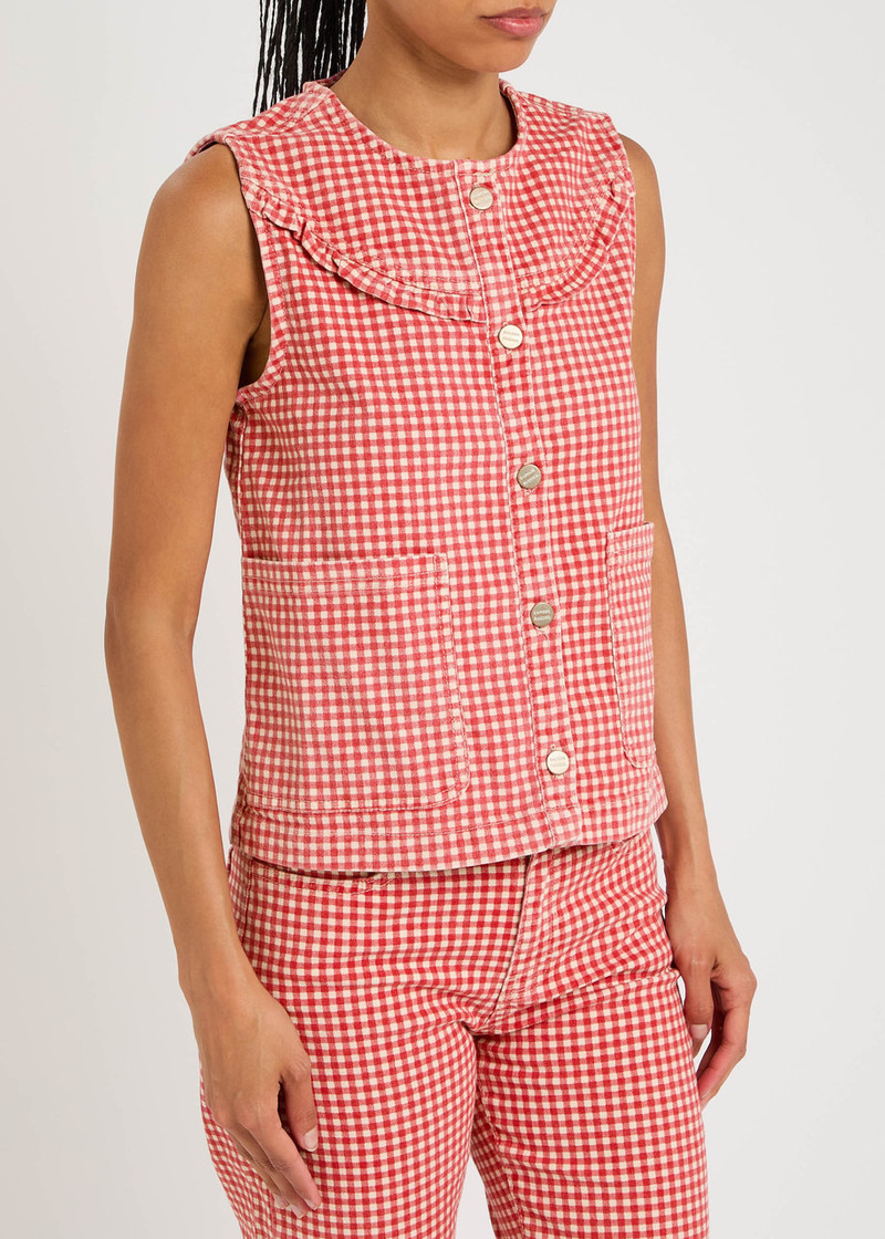DAMSON MADDER. Damson Madder Mari Gingham Stretch-denim Gilet outlook