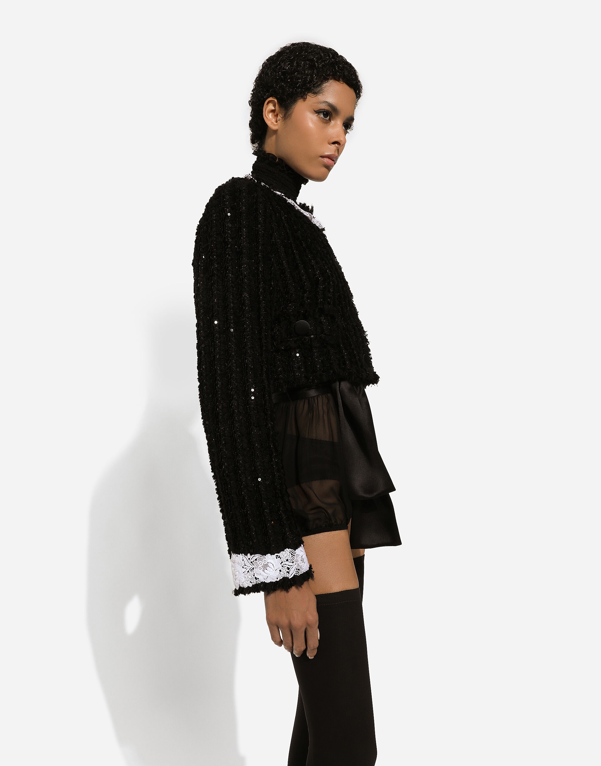 Short tweed jacket with micro-sequin embellishment - 8