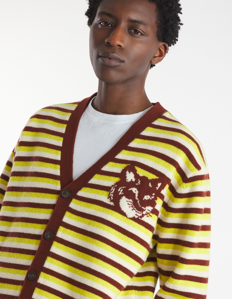 FOX HEAD INTARSIA STRIPED COMFORT CARDIGAN 4