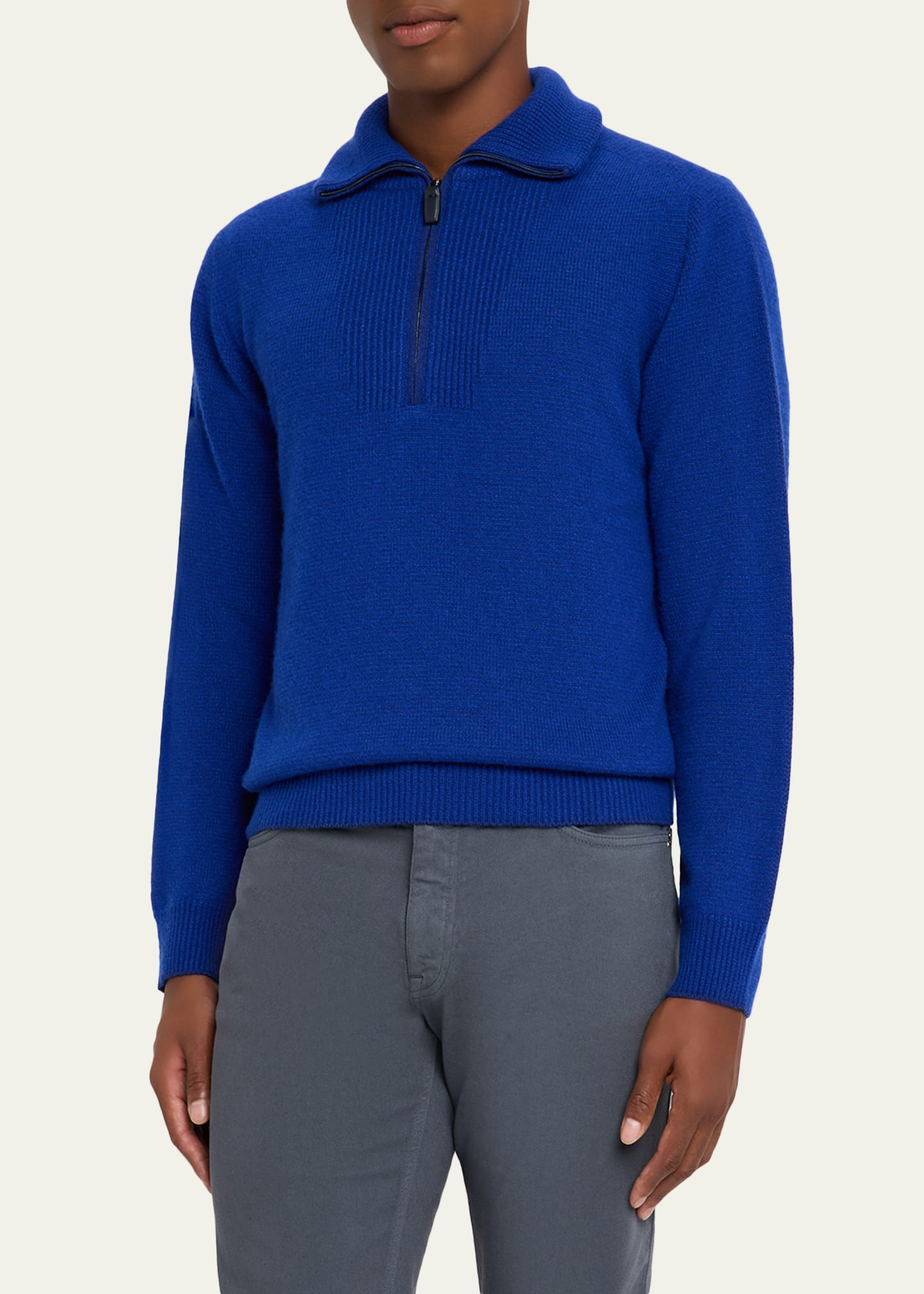 Men's Cashmere and Silk Knit Half-Zip Sweater - 4