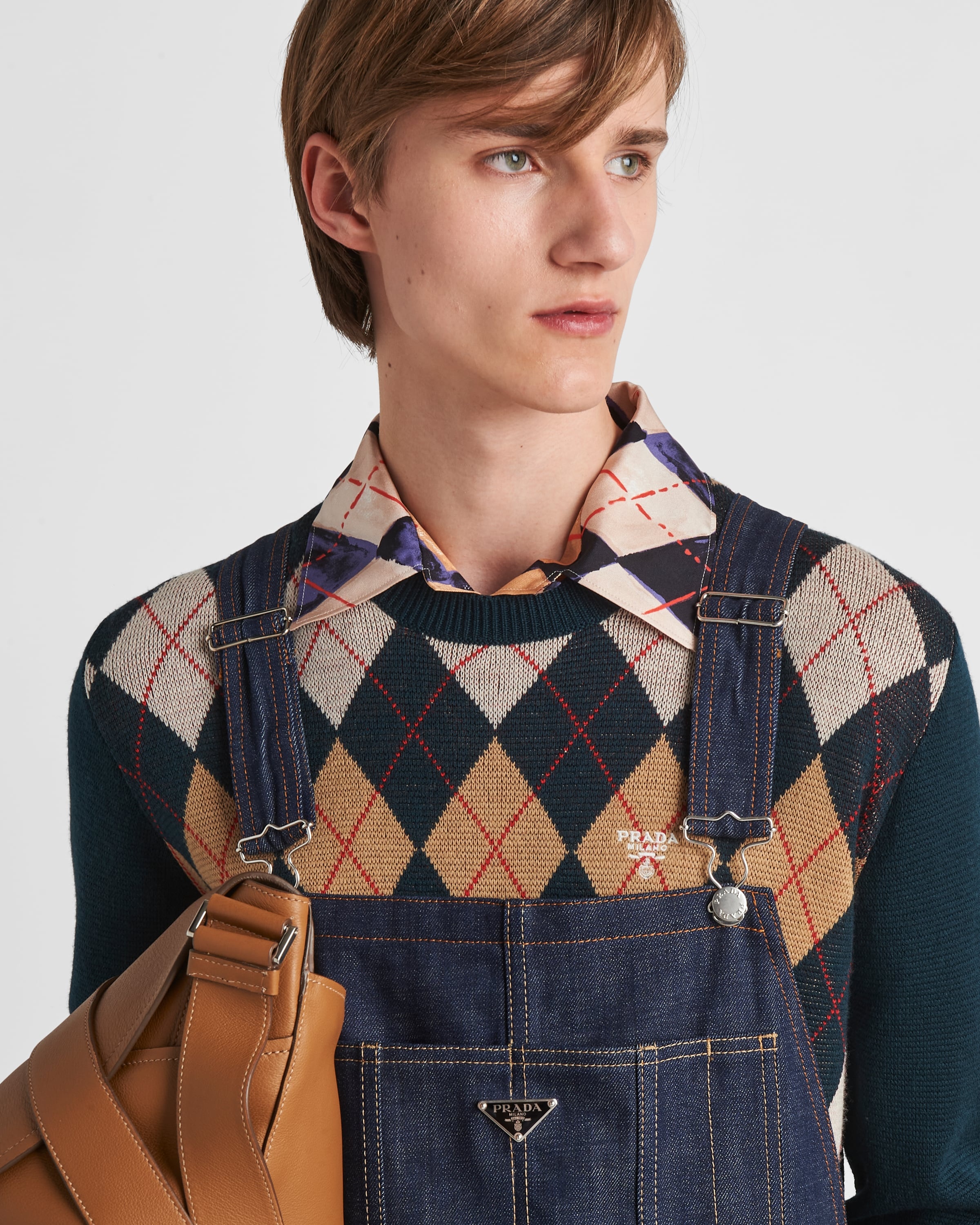 Wool crew-neck sweater with an Argyle pattern - 3