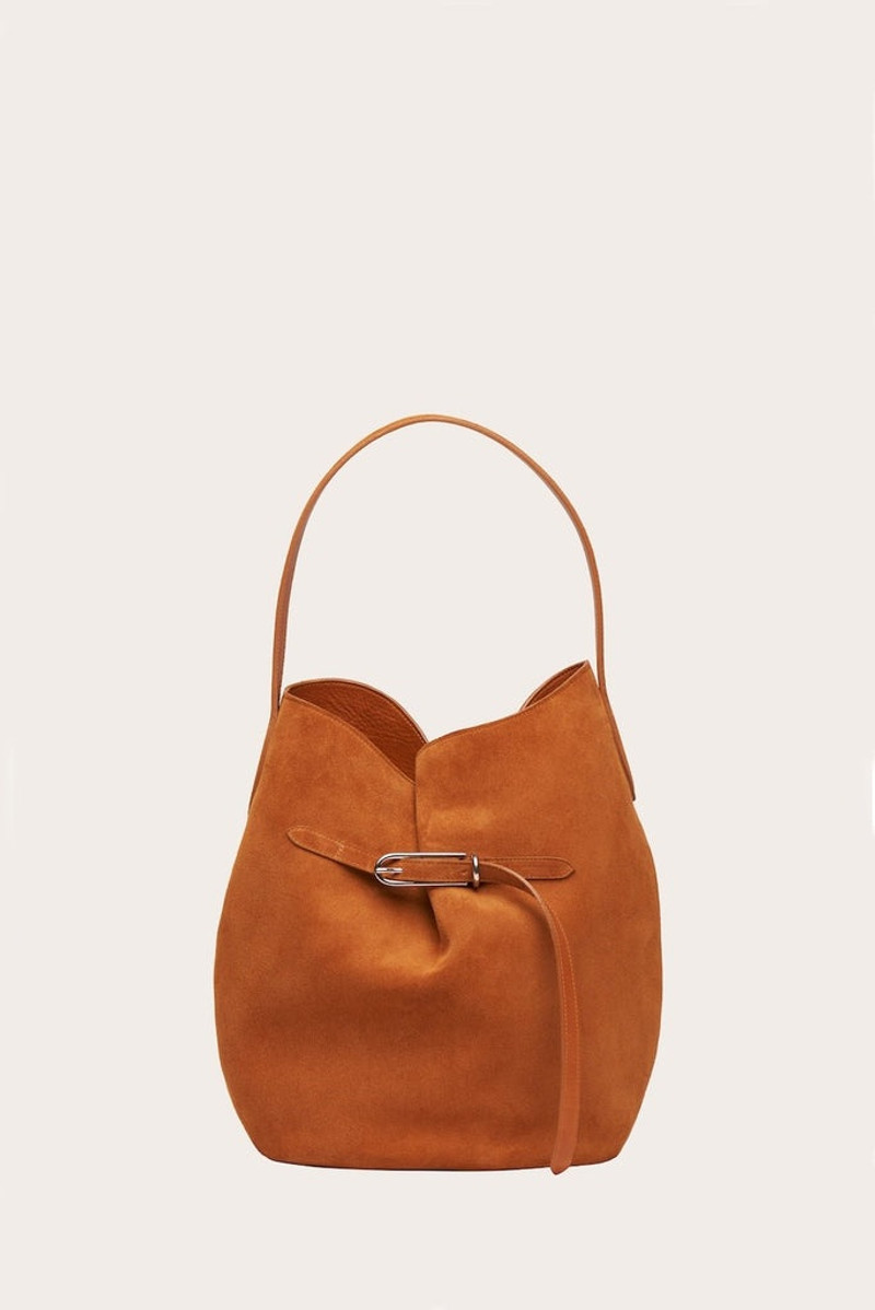 BELTED BUCKET BAG LARGE CINNAMON SUEDE 1