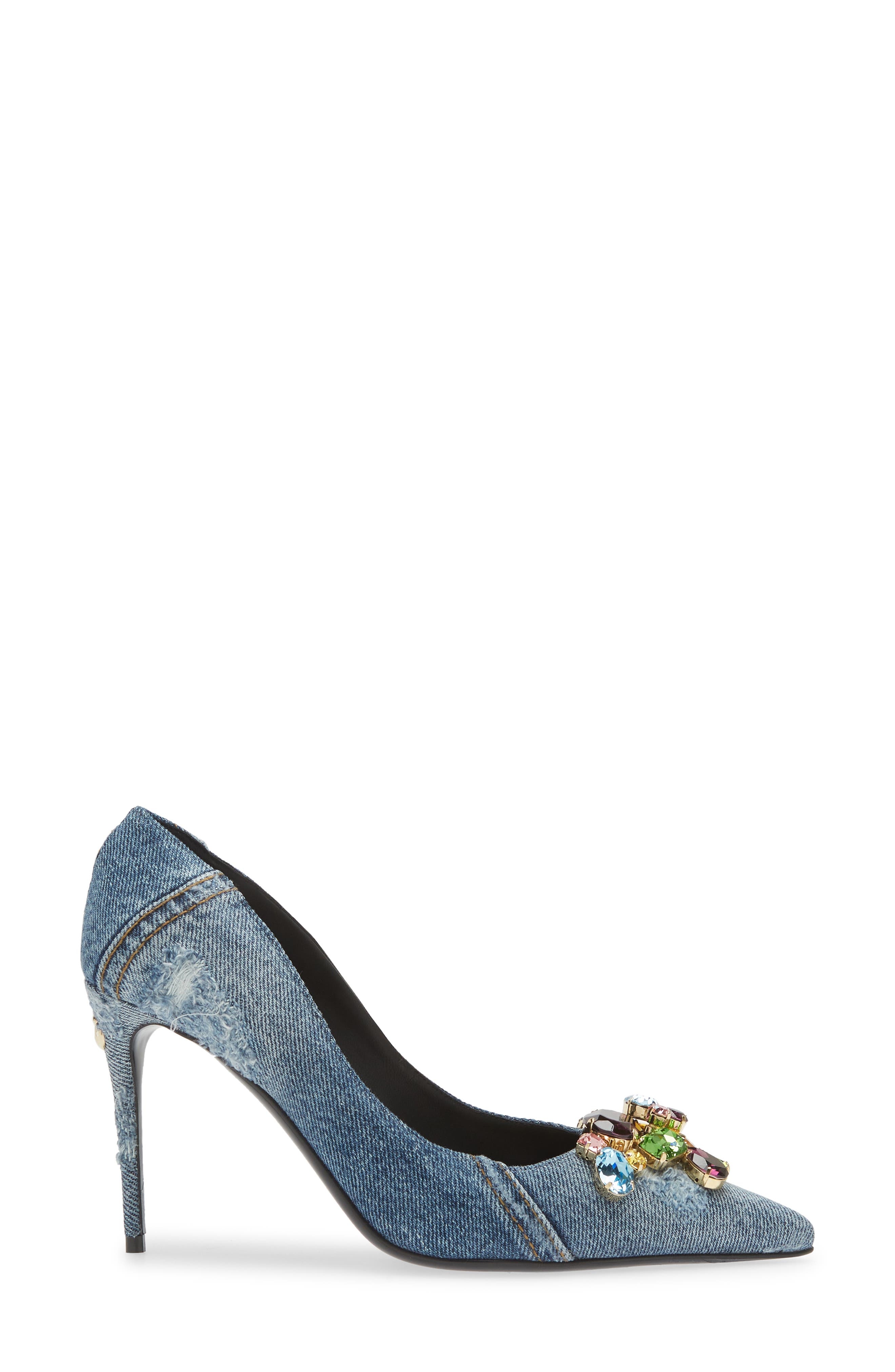 Patchwork Denim Pointed Toe Pump - 3
