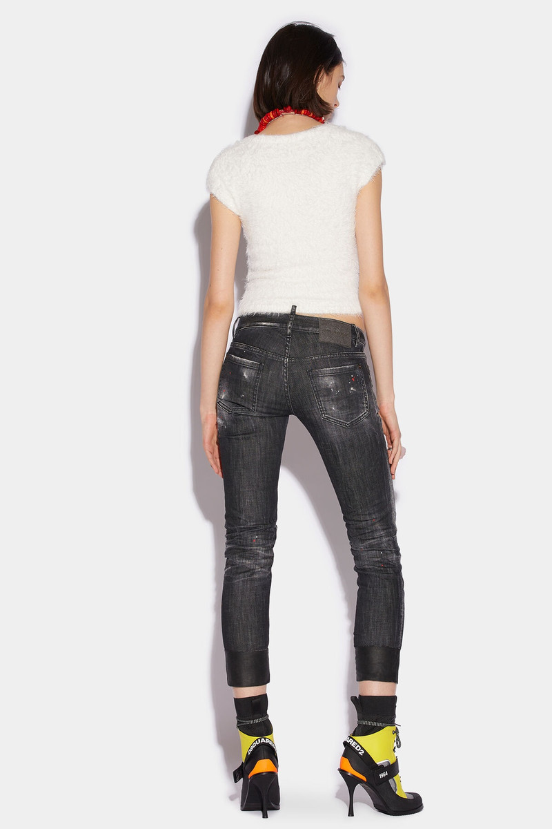 DSQUARED2 BLACK BURNING IN LOVE WASH JENNIFER CROPPED JEANS outlook