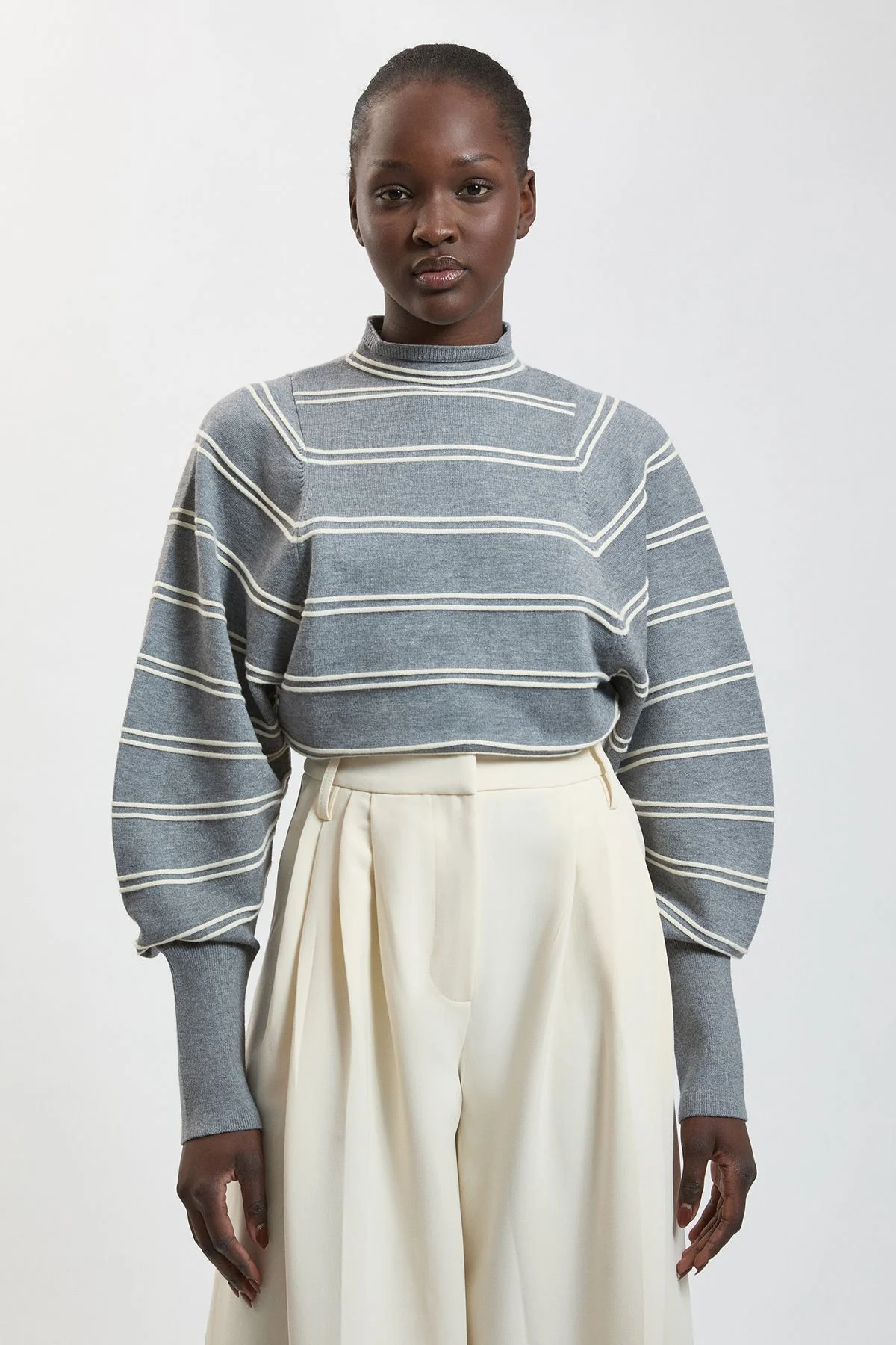 Wool Look Rib Detail Long Sleeve Knitted Top - 1