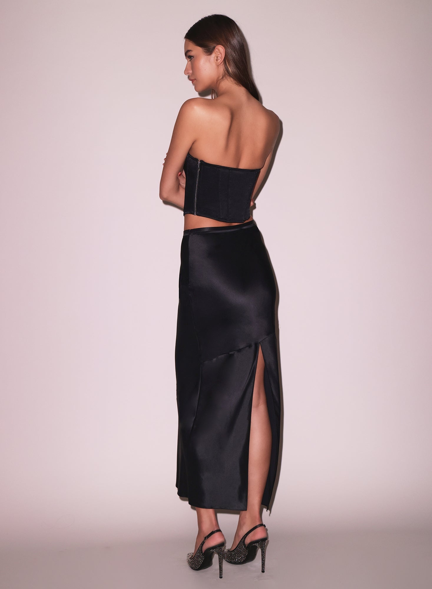 Long Silk Bias Skirt Black - 4