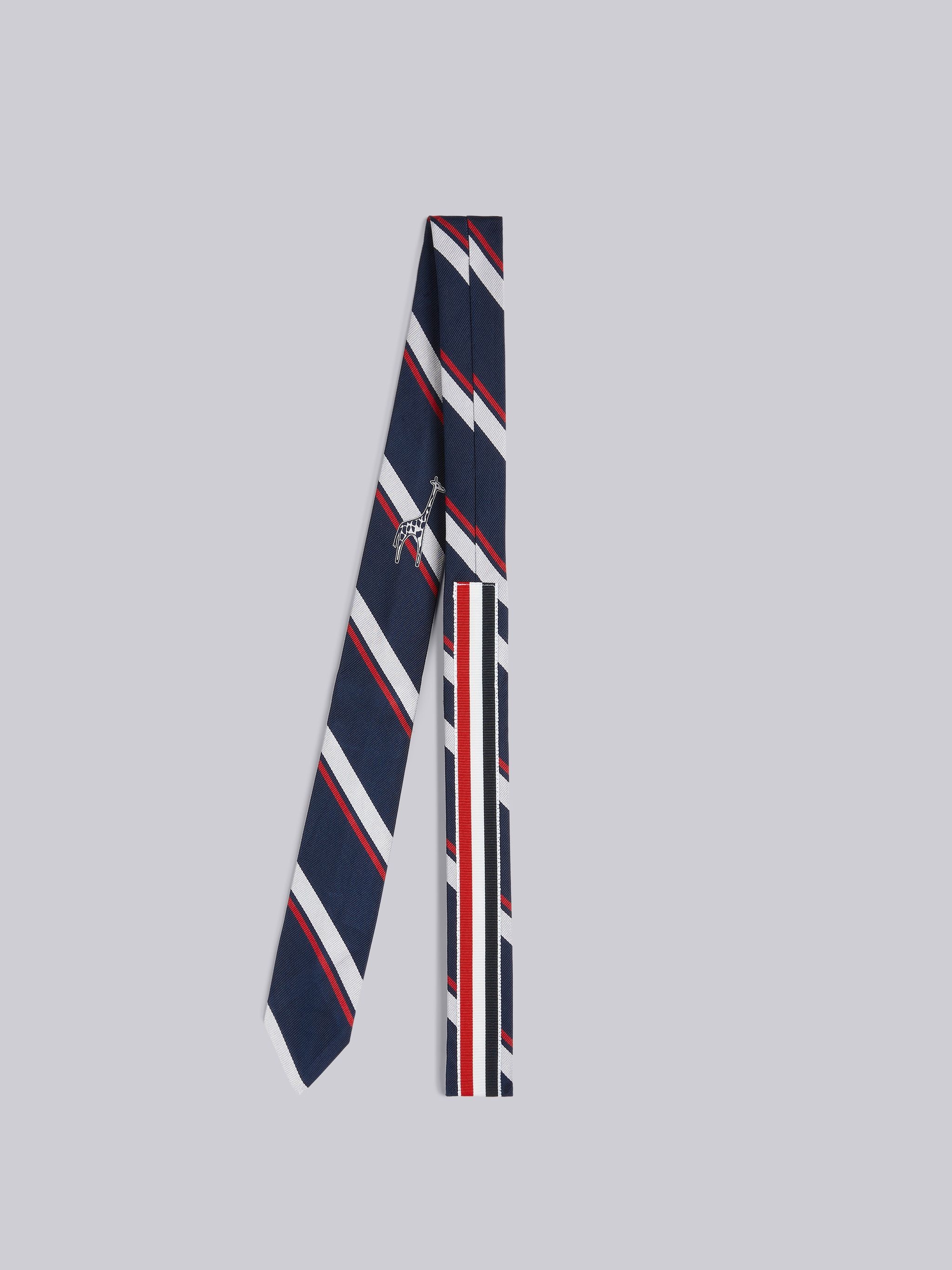 Navy Silk Tricolor Bold Stripe Giraffe Icon Jacquard Tie - 3