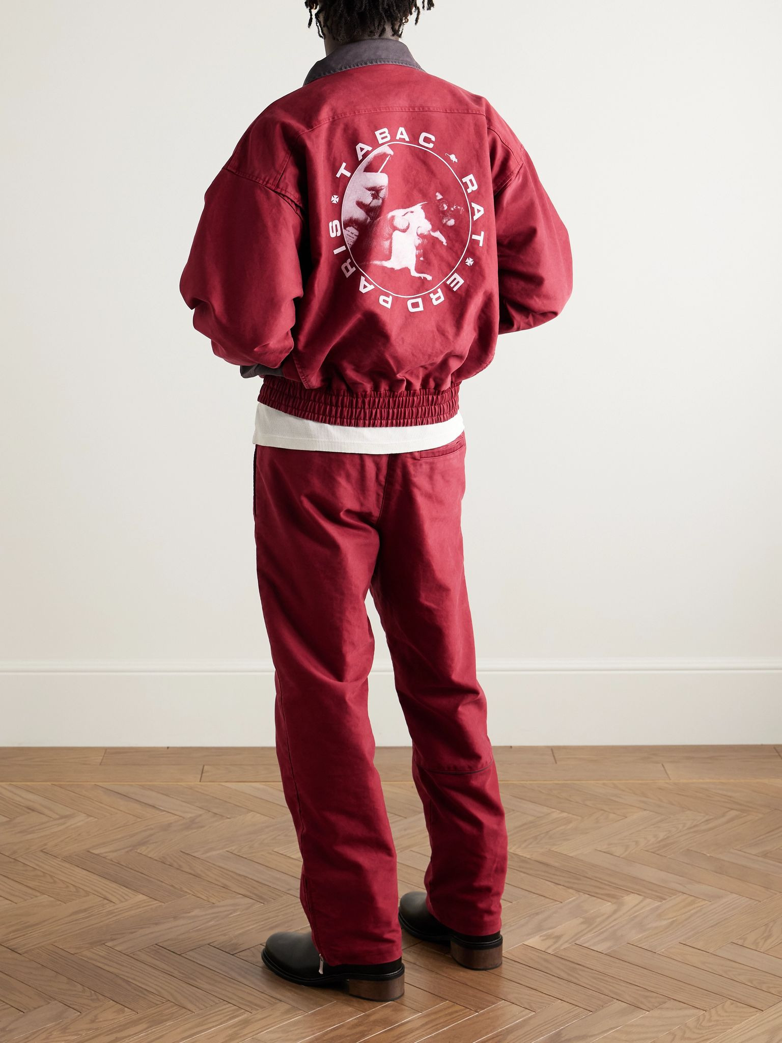 Tabac Rat Logo-Print Colour-Block Cotton-Moleskin Track Jacket Red - 2
