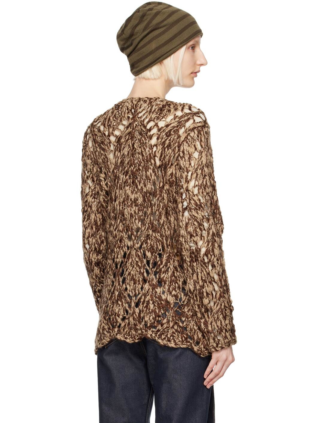 Brown Argyle Pointelle Cardigan - 3