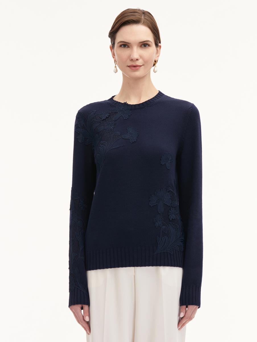 FLORAL GUIPURE INSET PULLOVER - 1
