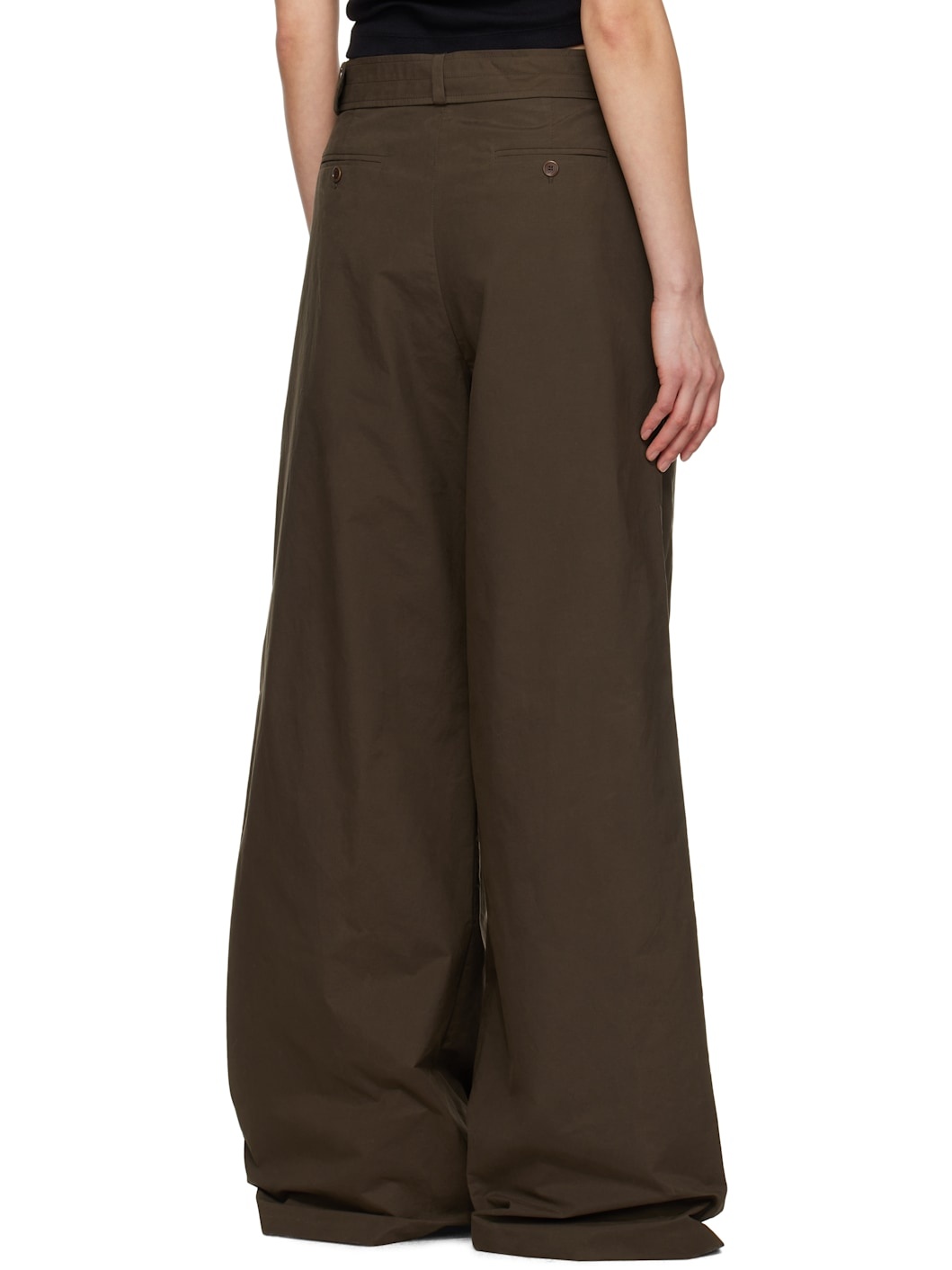 Brown Belted Relaxed Cotton Trousers - 3