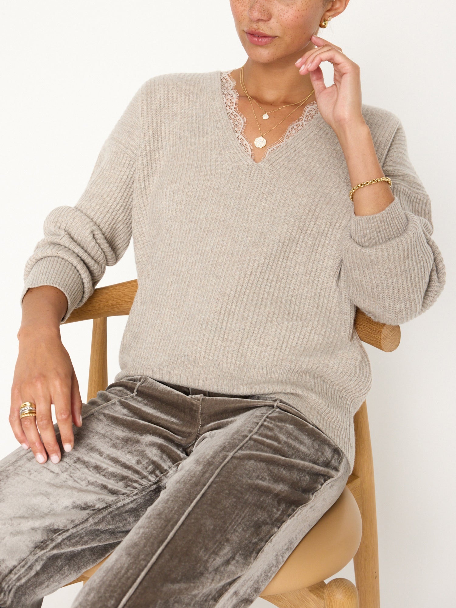 The Ava Lace V Neck Sweater - 6