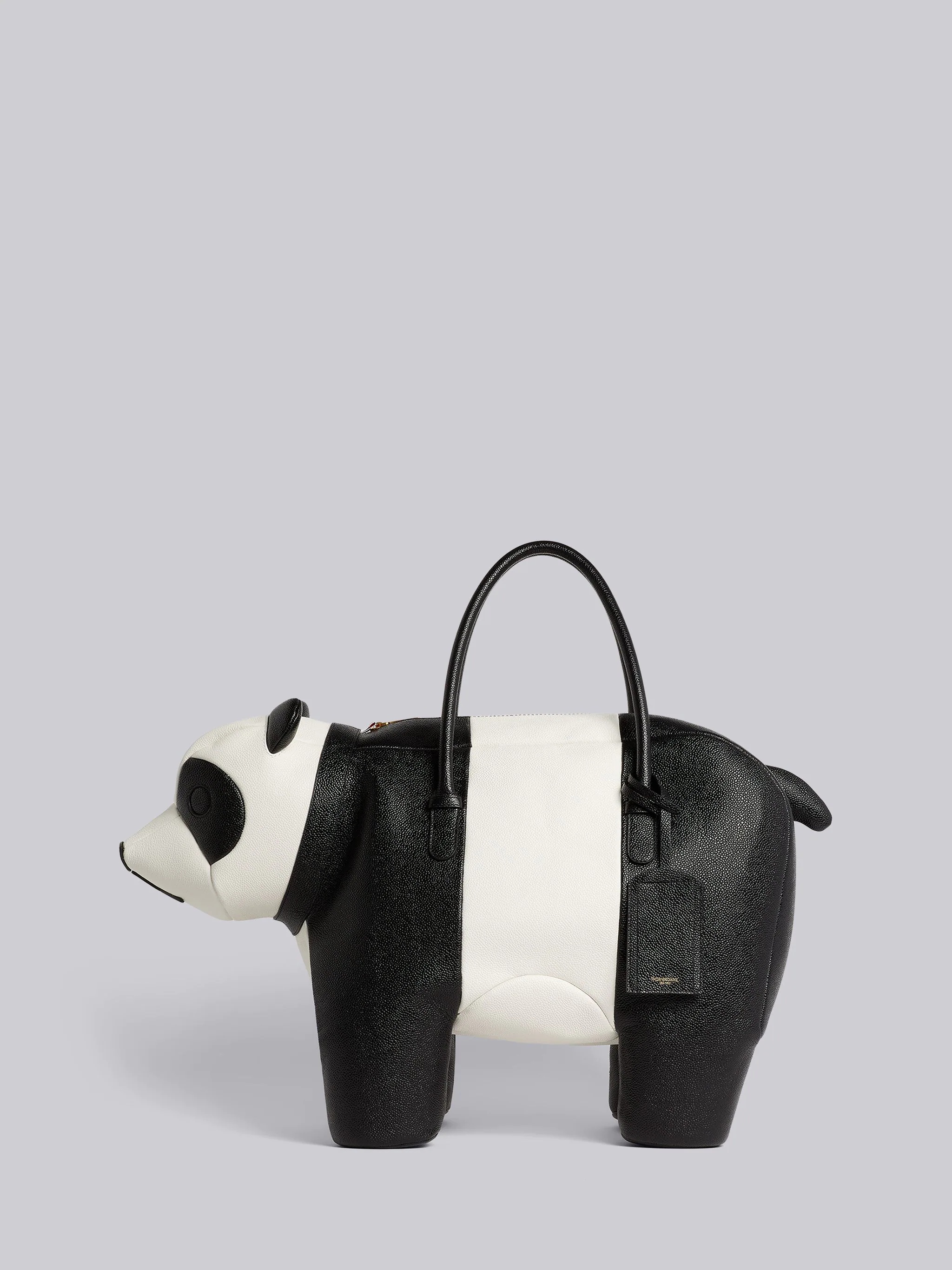 Black and White Pebble Grain Leather Panda Bag - 1