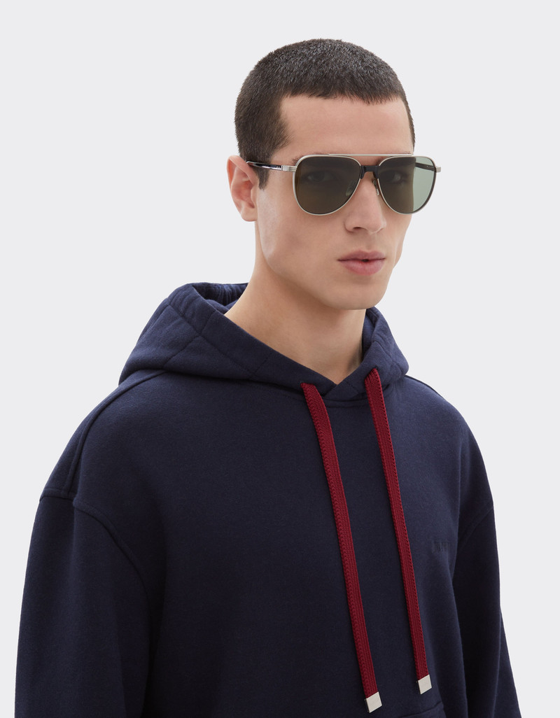 Ferrari Ferrari sunglasses in matte silver titanium and acetate with dark green lenses outlook