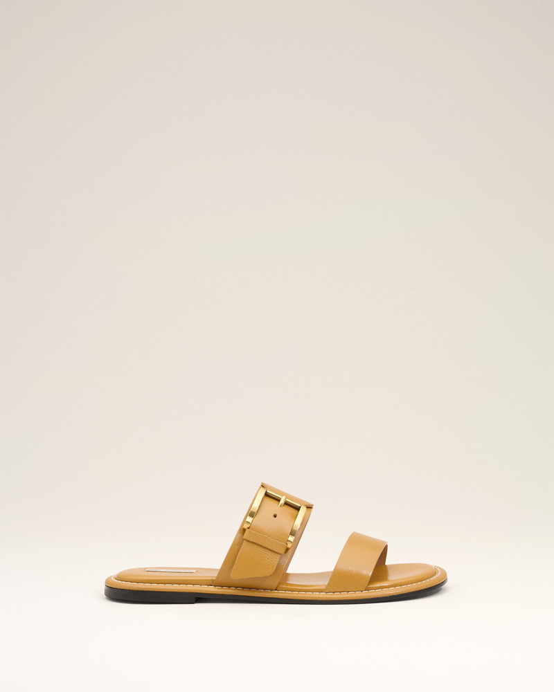YELLOW COW LEATHER BUCKLE SANDALS 1