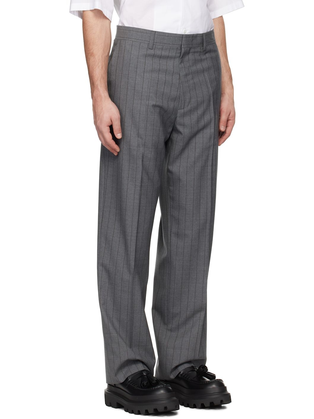 Gray Wool Pinstripe Trousers - 2