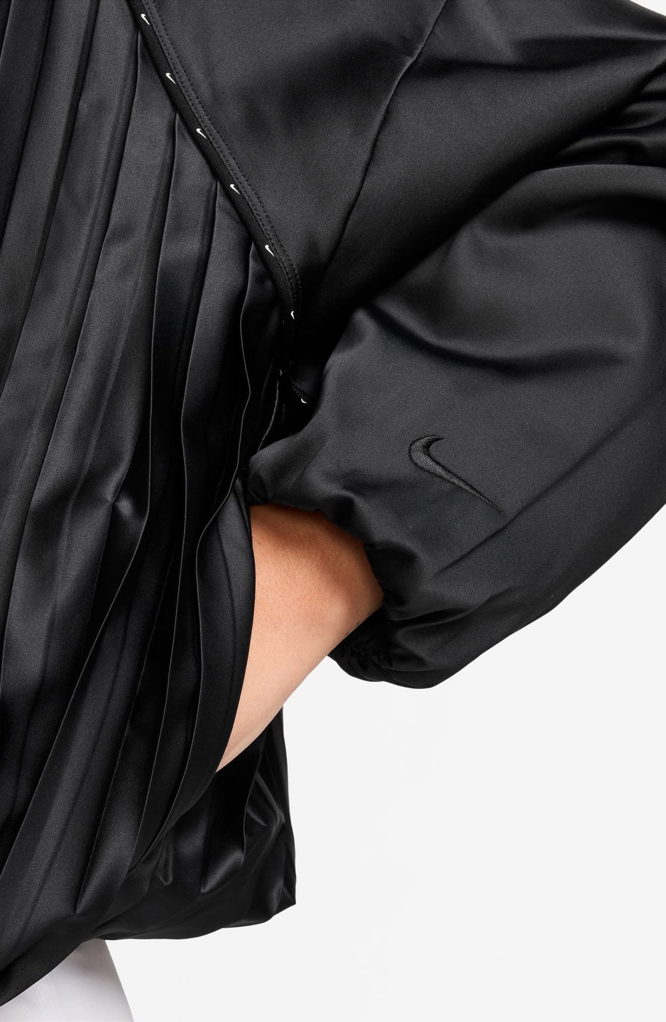 Nike Pleated Satin Track Jacket in Black/Black at Nordstrom - 3
