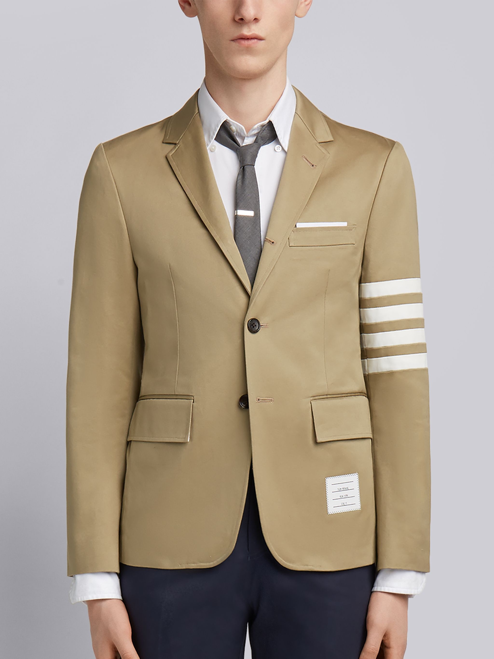 Camel Cotton Unconstructed Single Breasted 4-Bar Classic Jacket - 1