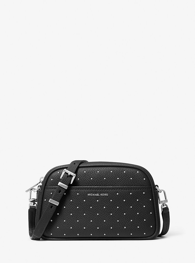 Jet Set Small Studded Pebbled Leather Camera Crossbody Bag 1
