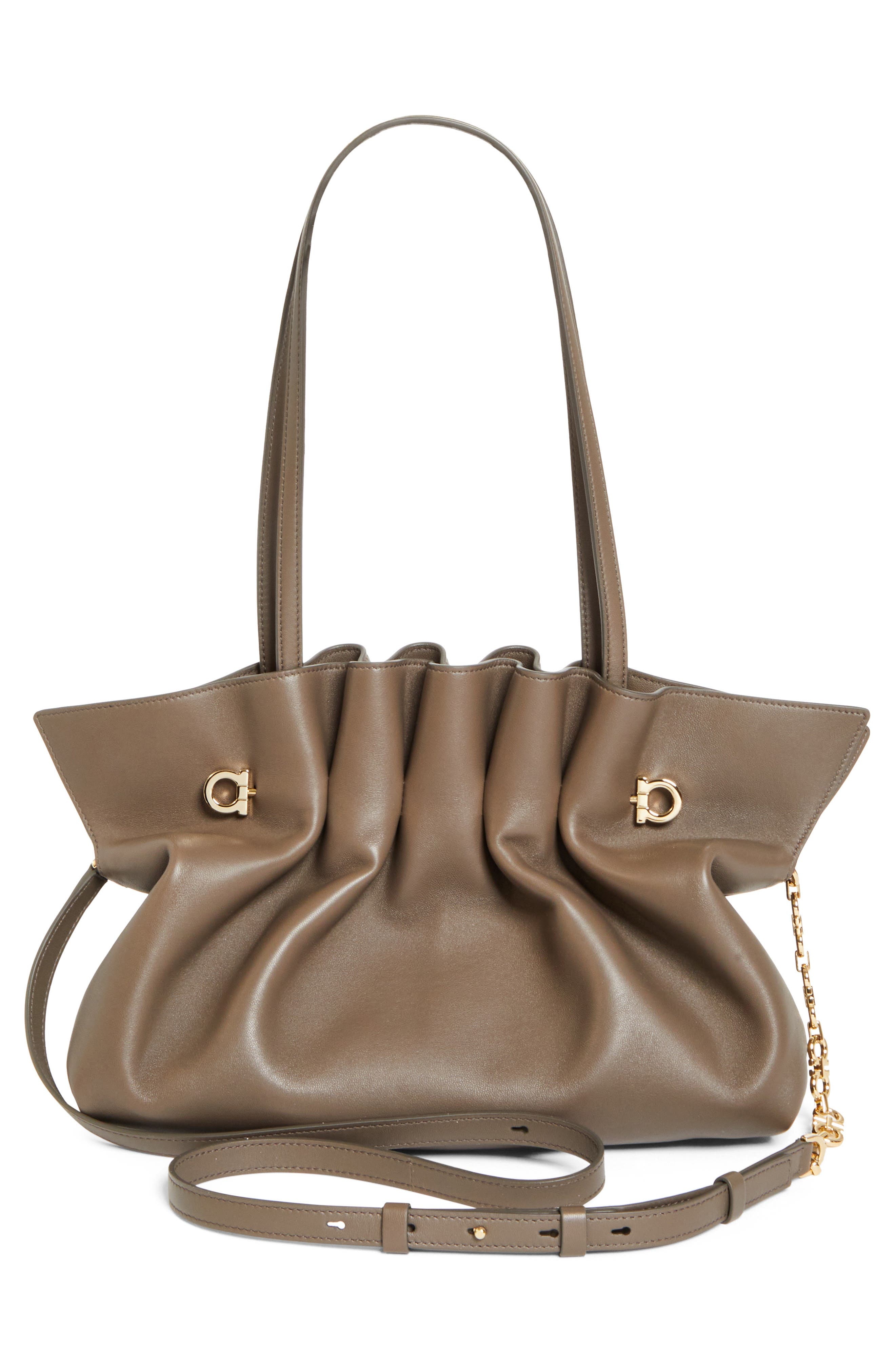 FERRAGAMO Medium Gancio Piercing Soft Leather Shoulder Bag in Concrete at Nordstrom - 4