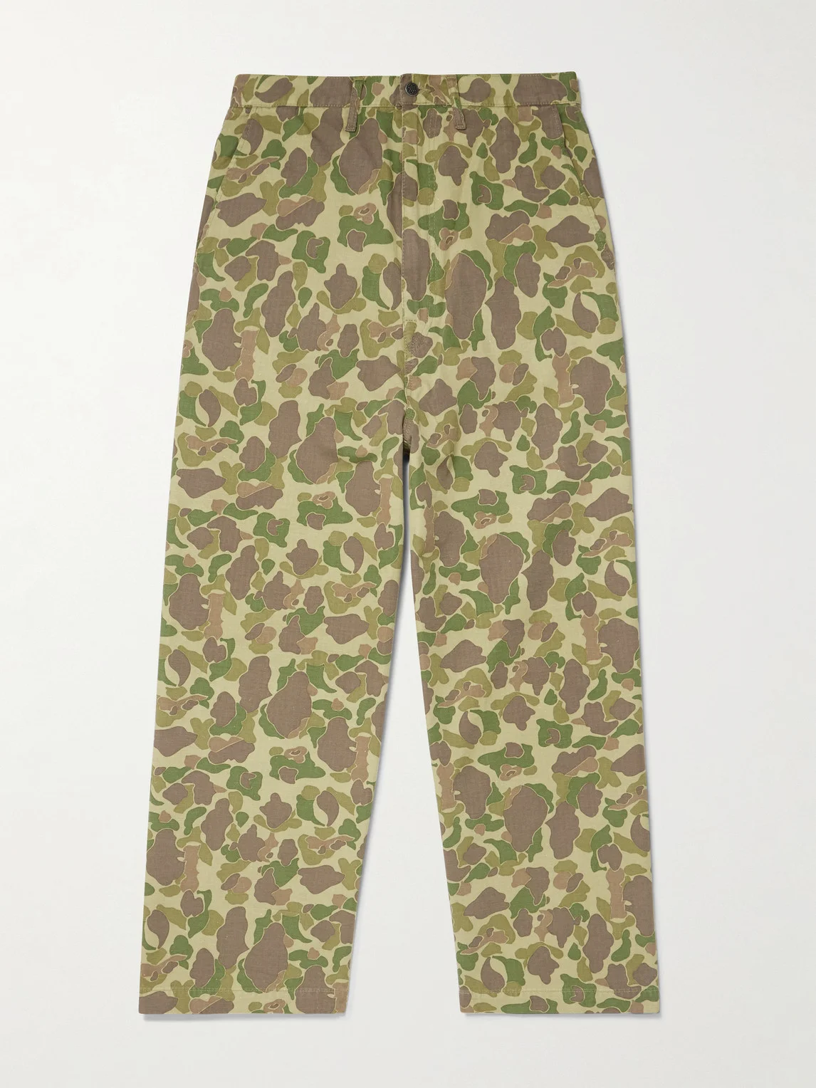 Wide-Leg Camouflage-Print Herringbone Cotton Trousers - 1