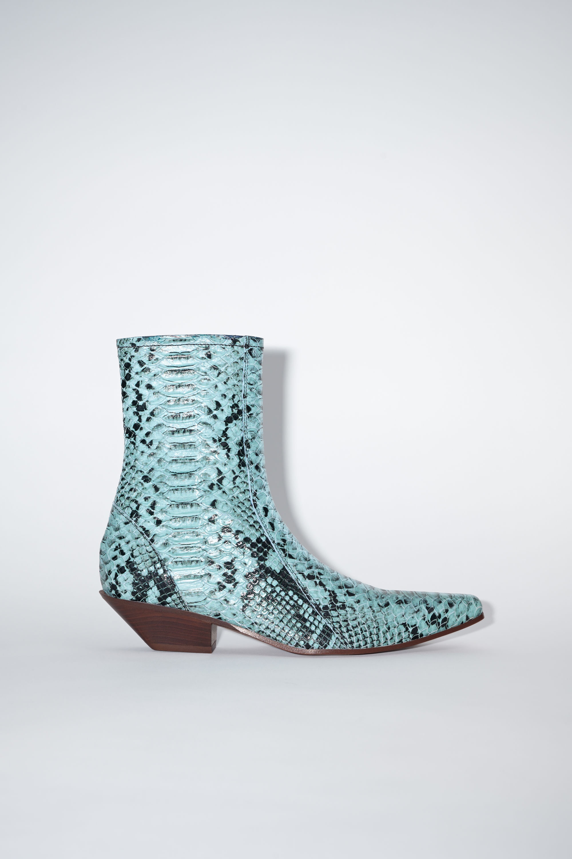 Snake print leather ankle boots - Light blue - 1