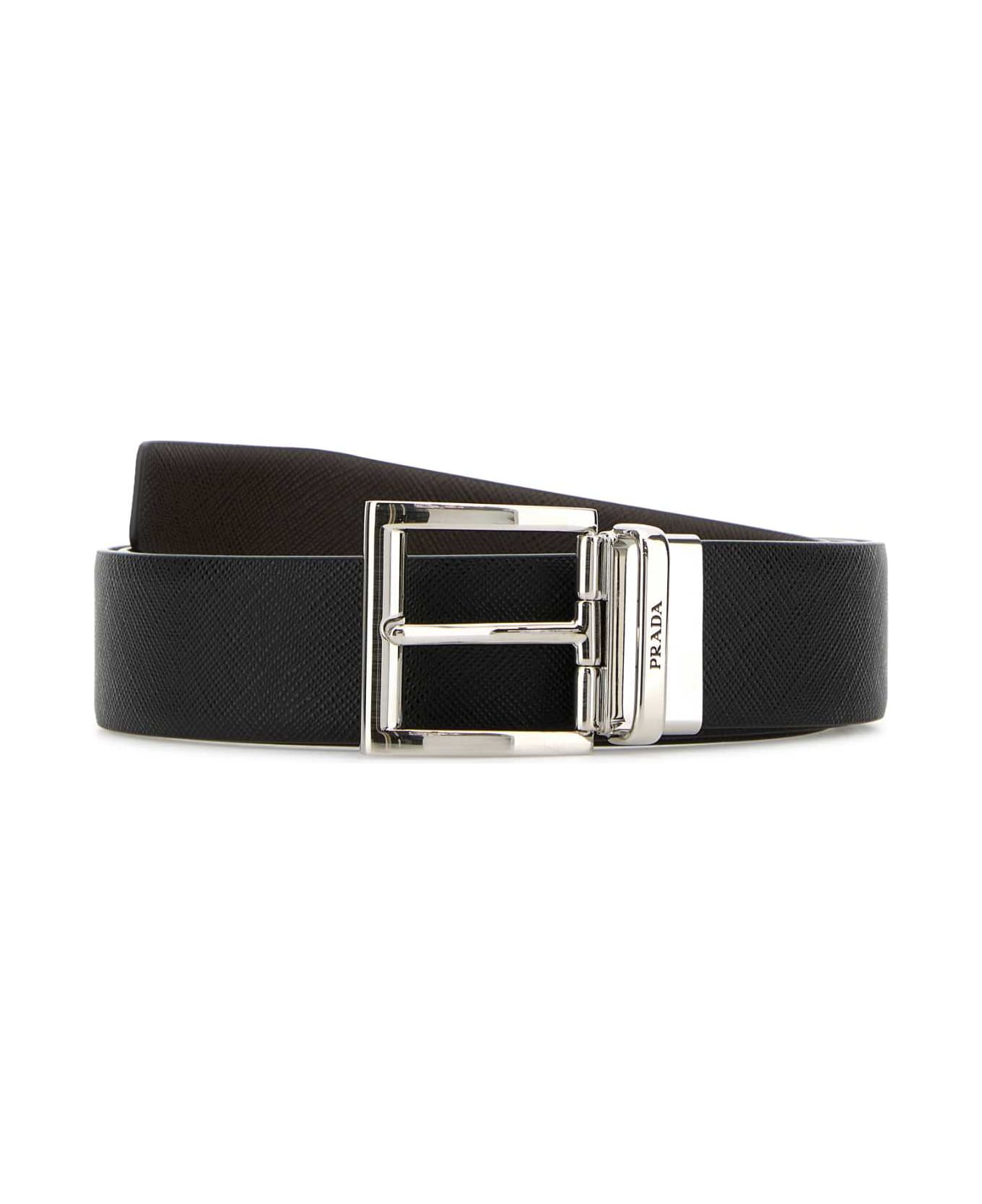 Black Leather Reversible Belt - 1