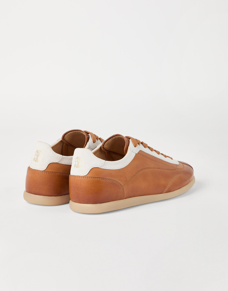 Brunello Cucinelli Natural-effect calfskin and washed suede sneakers with slim outsole outlook