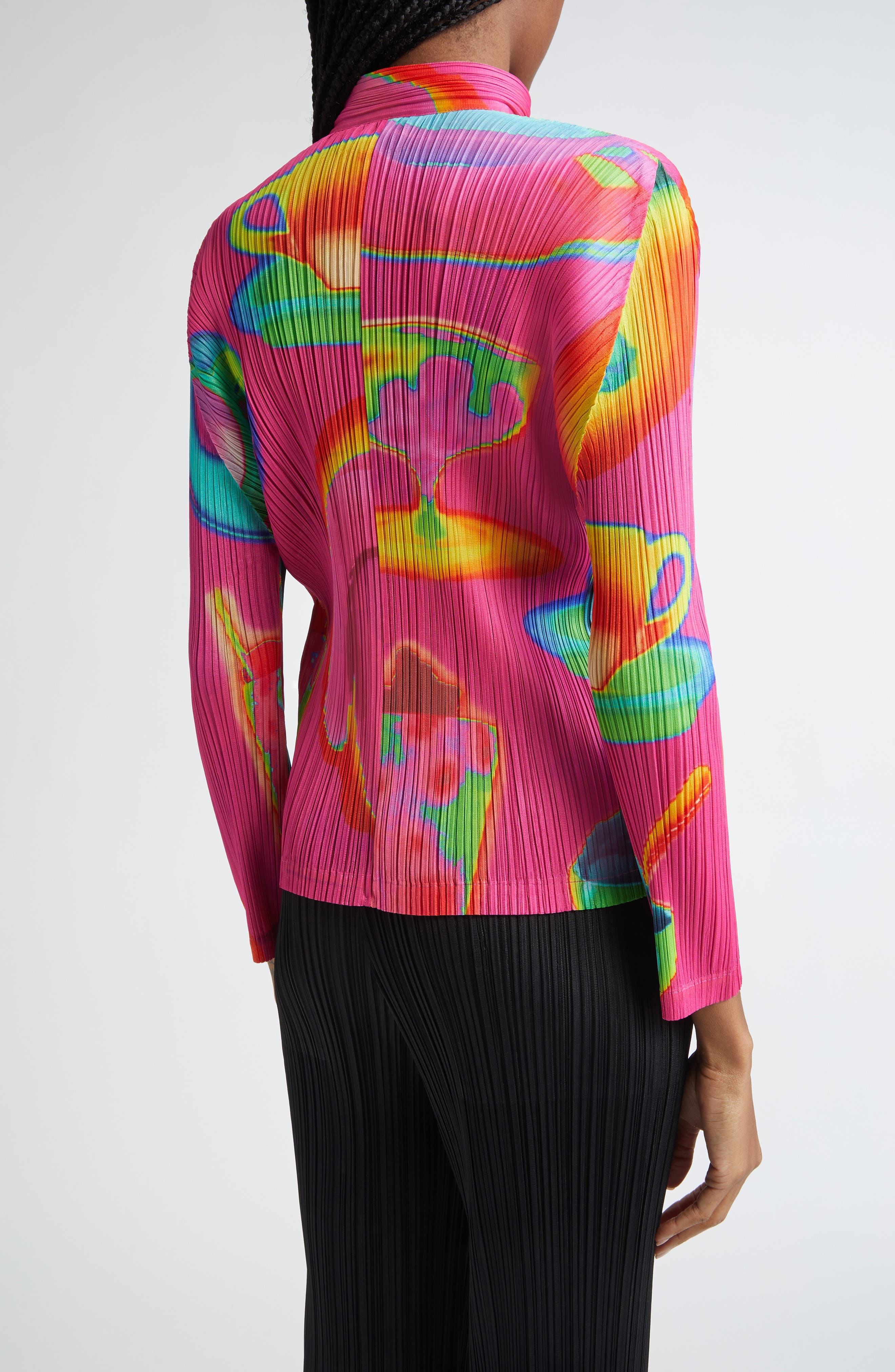 Pleats Please Issey Miyake Thermal Foods Print Pleated Cardigan in Pink at Nordstrom - 2