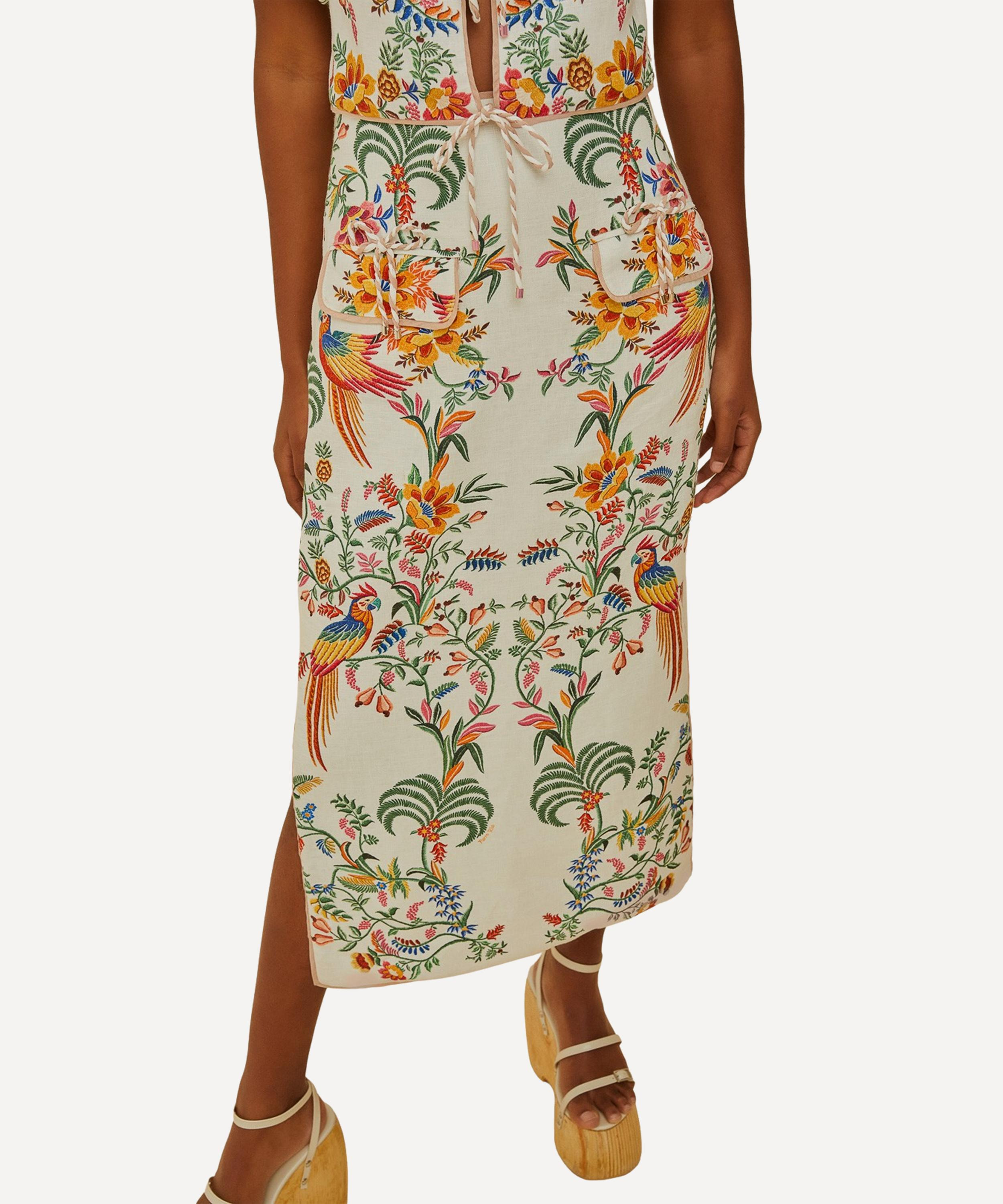 Off-White Delicate Forest Linen Midi Skirt - 3