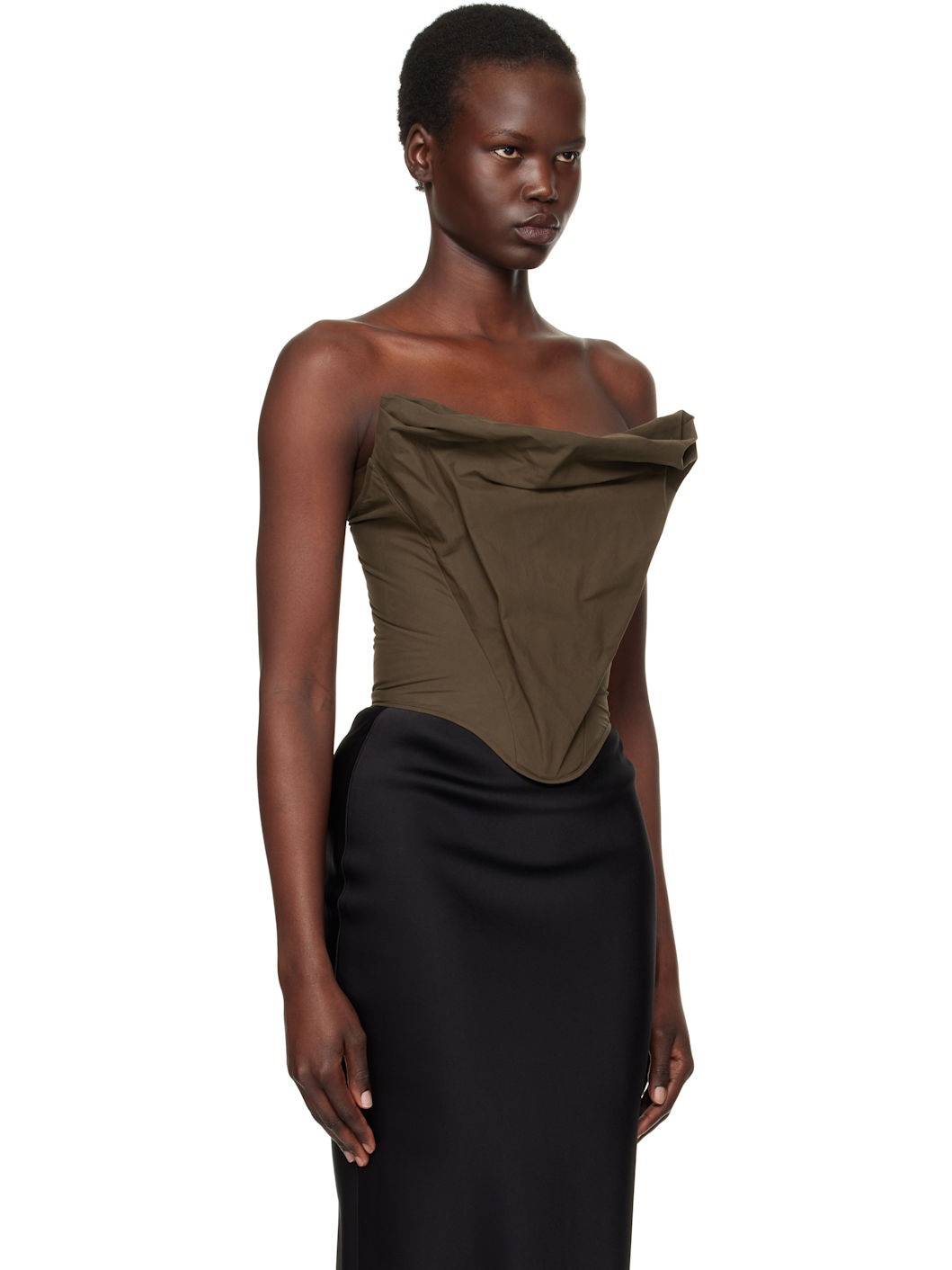 Brown Draped Strapless Corset - 2