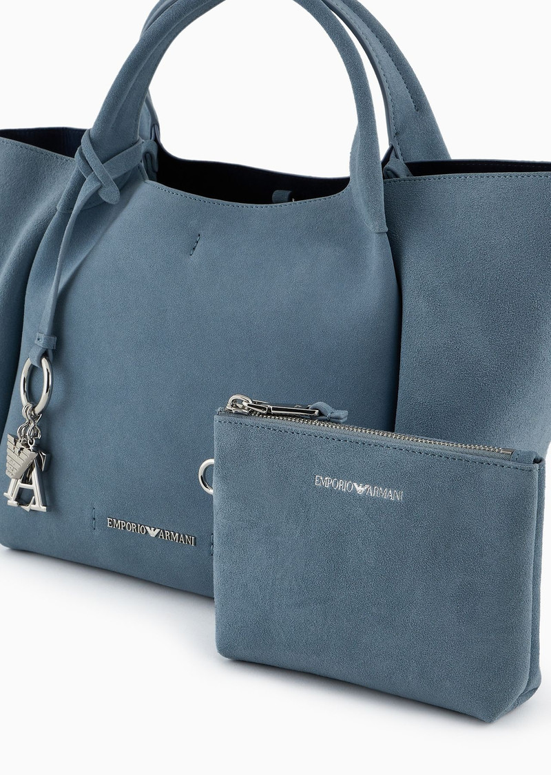 Split cowhide shopper bag with logo charm 6