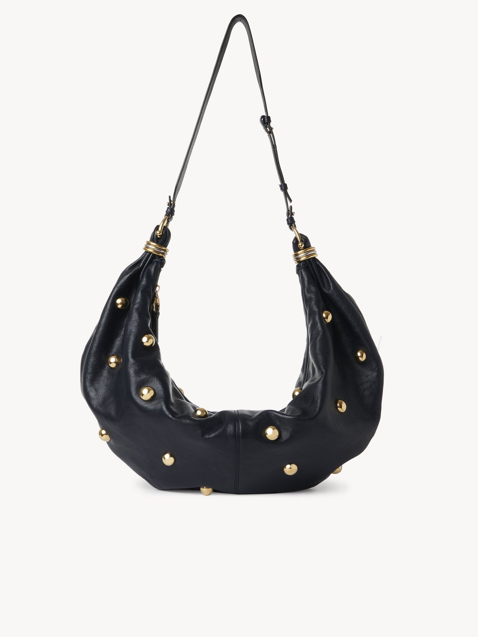 LARGE BRACELET HOBO BAG IN GRAINED LEATHER WITH STUDS - 5