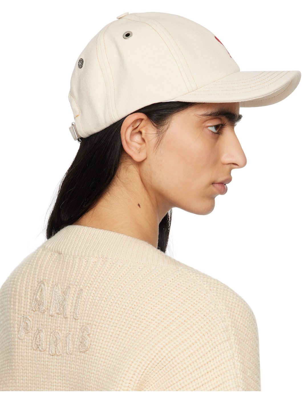 Off-White Cotton Ami de Coeur Embroidery Cap - 3