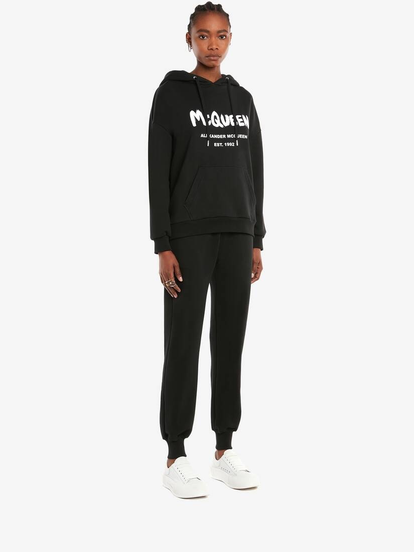 Mcqueen Graffiti Hooded Sweatshirt in Black/white - 3