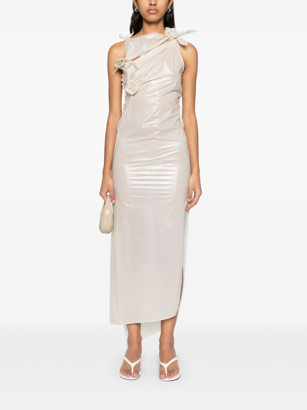 floral-appliqué asymmetric gown - 2