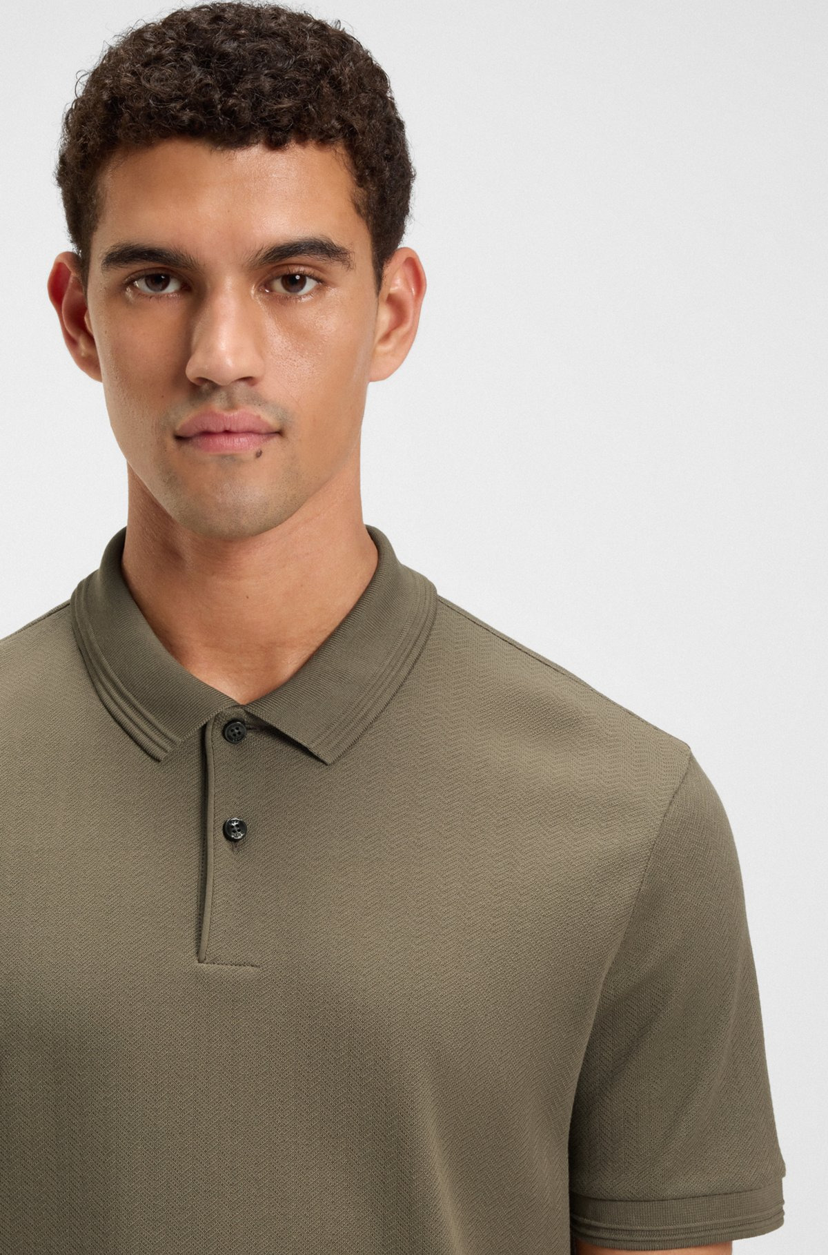 COTTON POLO SHIRT WITH HERRINGBONE STRUCTURE - 3
