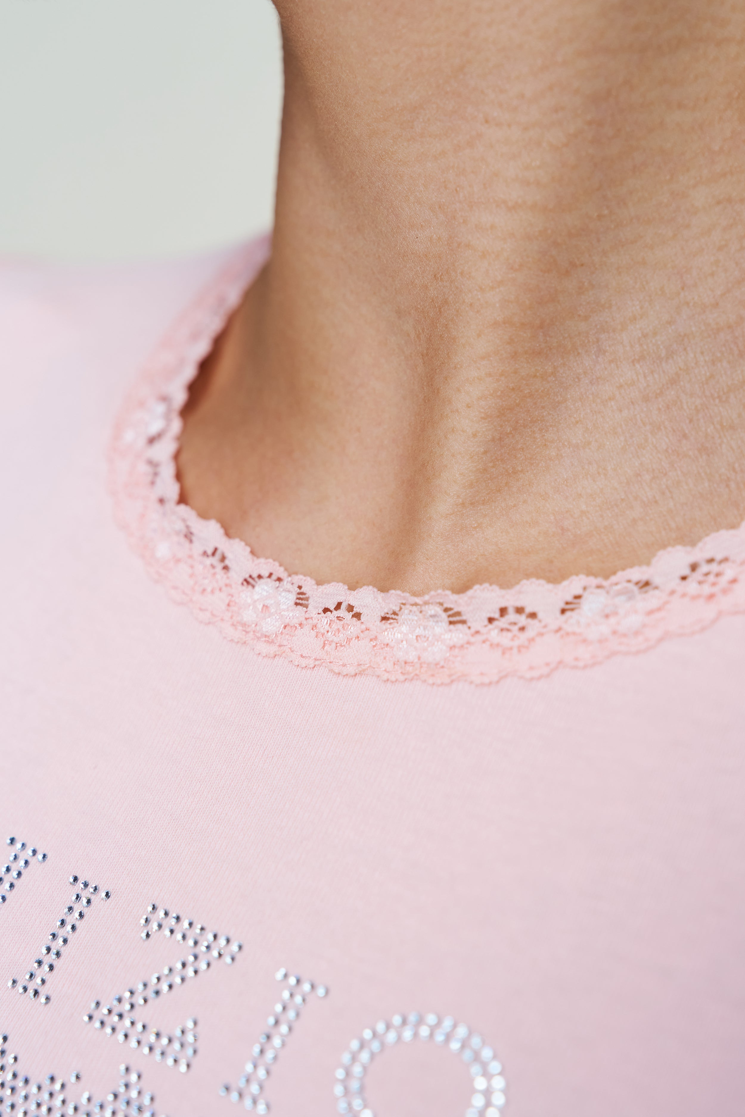BEDAZZLED LACE TRIM TEE - 3