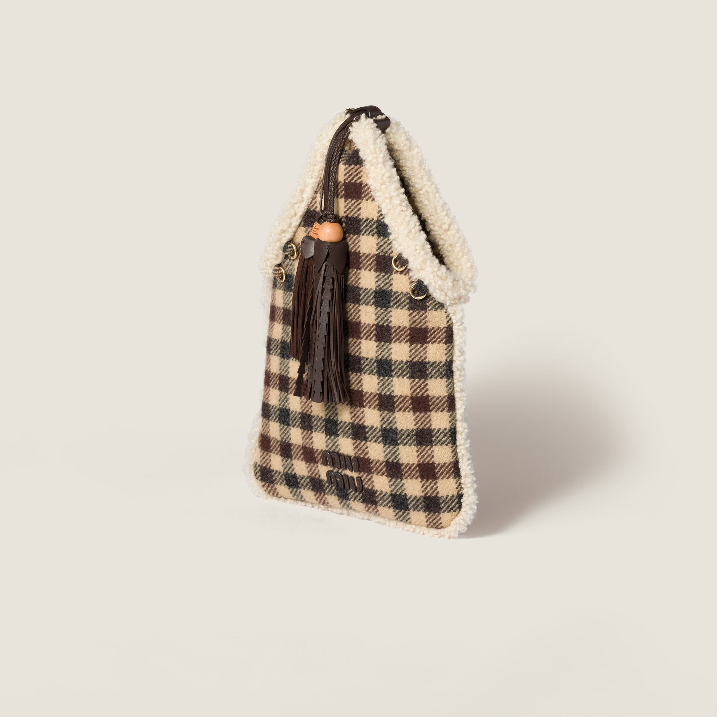 Gingham and shearling handbag - 3