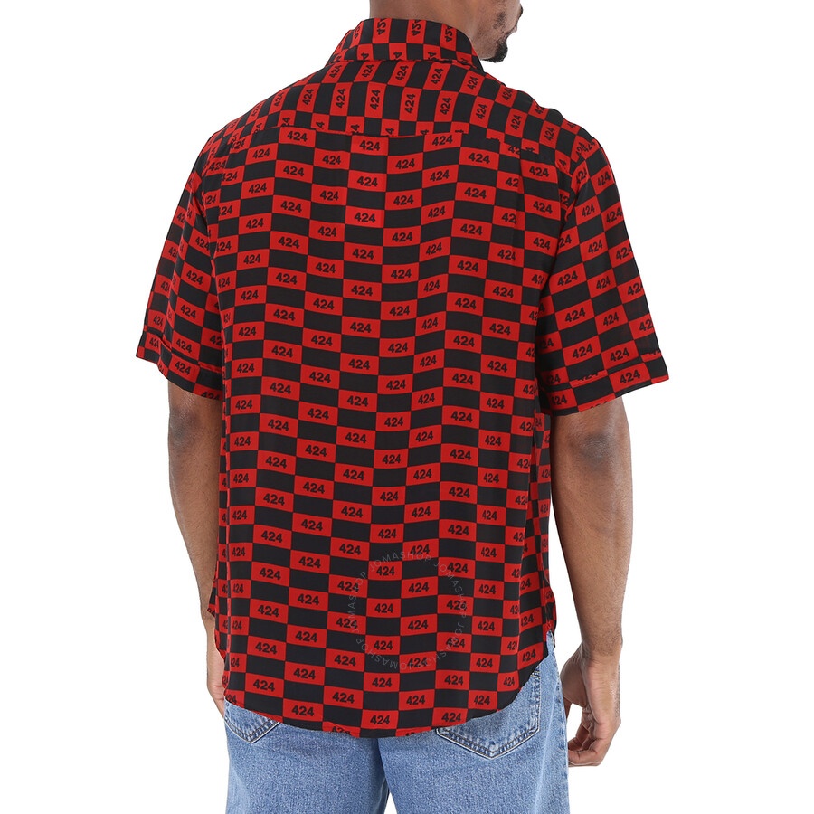 424 Men's Short-sleeve Repeat 424 Logo Shirt In Red/Black - 6