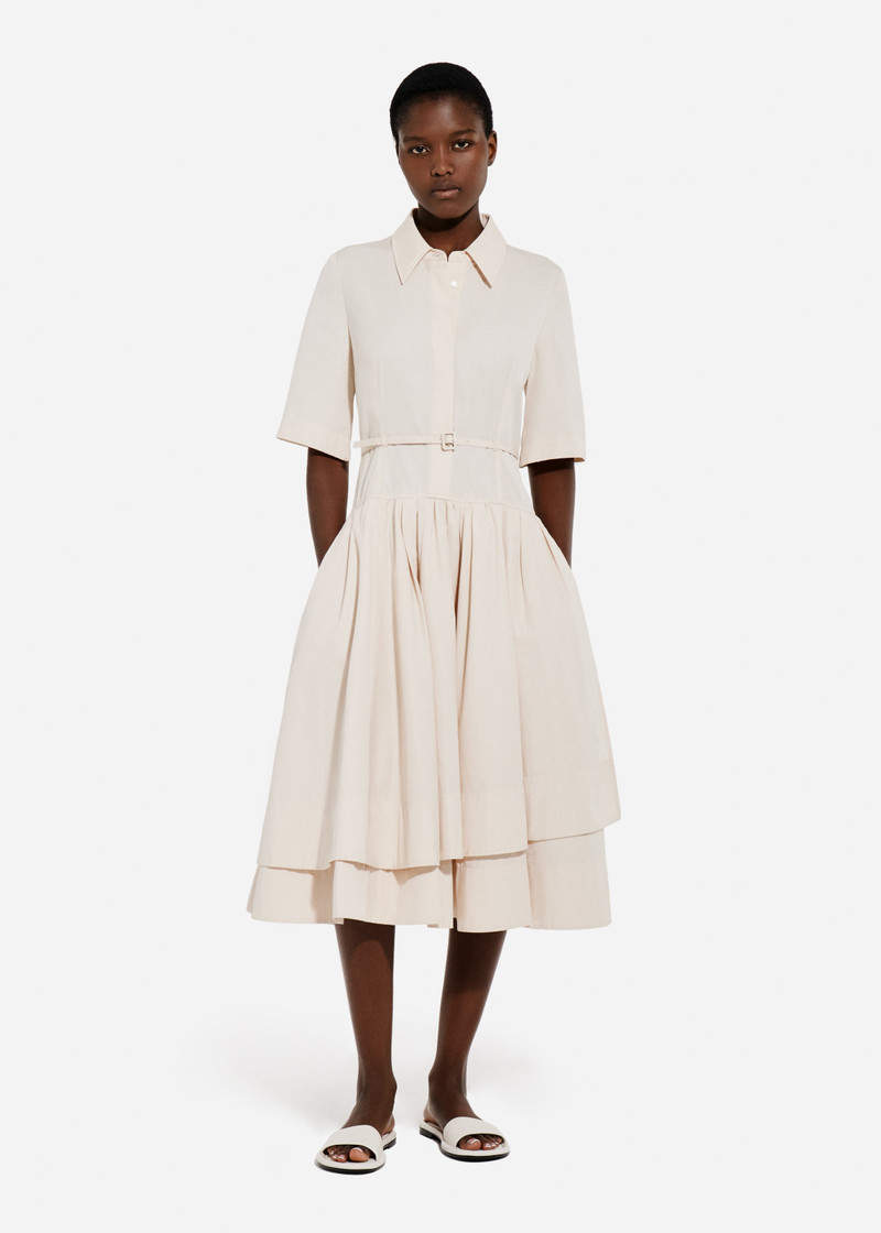 Short Sleeve Belted Dress in Cotton Poplin - 1