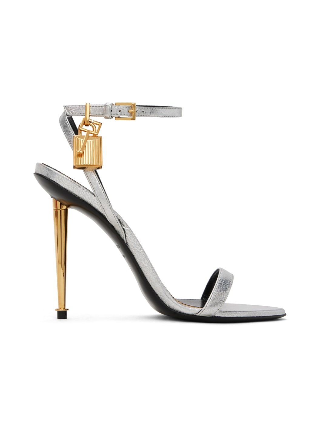 Silver Padlock Pointy Naked Heeled Sandals - 1