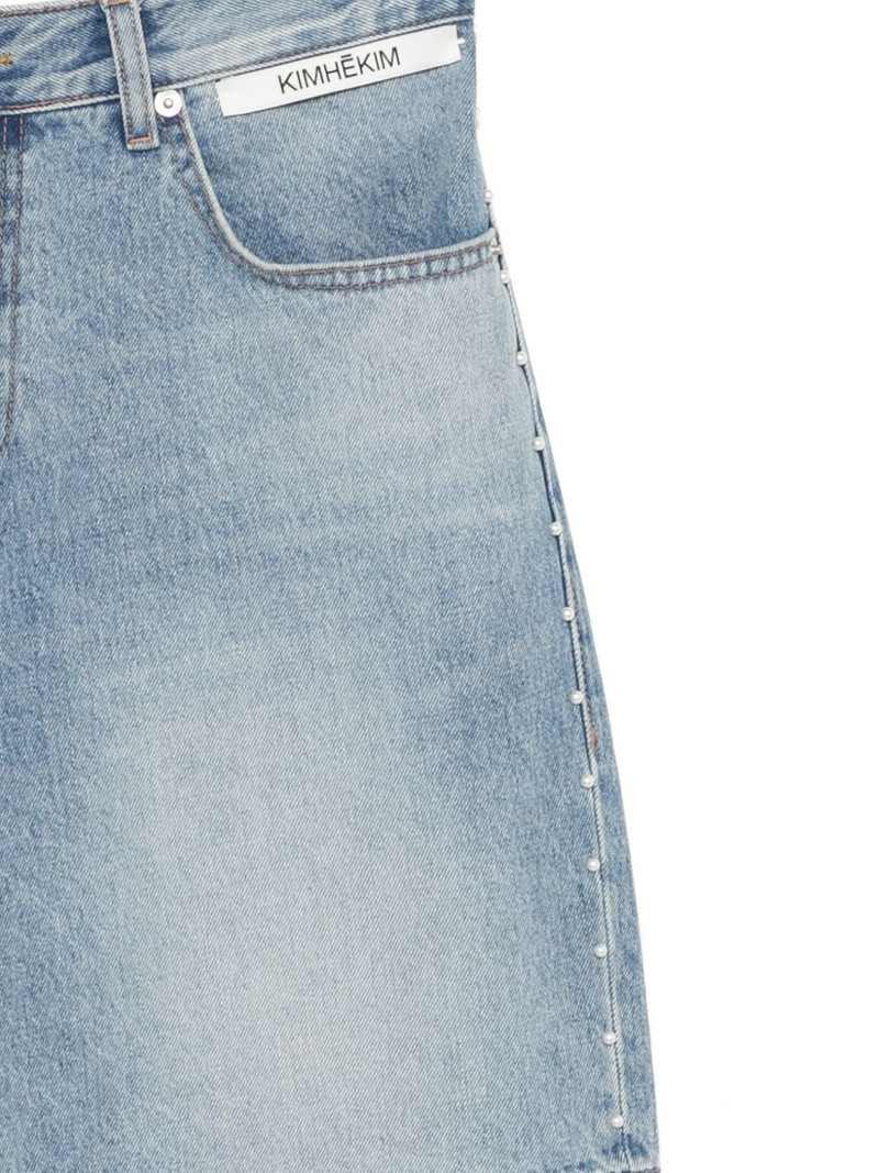faux-pearl embellished denim shorts 3