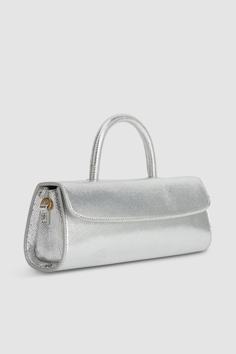 BY FAR Mini Longa Silver Disco Leather Top-Handle Bag outlook