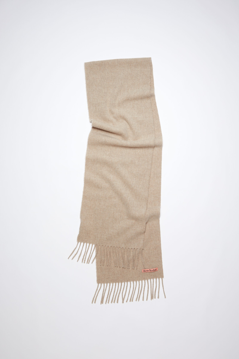 Fringe wool scarf - skinny - Oatmeal melange 1